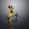 Practical Household Supplies With Yellow Mechanical Arm And Person In Blue Diving Suit