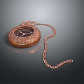 Vintage Copper Colored Pocket Watch With Engraved Case And Chain
