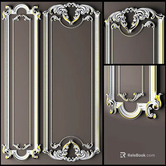 Intricate Carved Decorative Panels With Gold Accents For Interior Design 3d model 