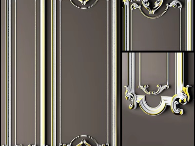 Intricate Carved Decorative Panels With Gold Accents For Interior Design 3d model
