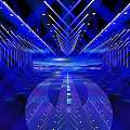 Modern Fashion Runway Stage With Blue Illuminated Geometric Lines And Futuristic Lighting Design
