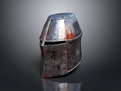 Ancient Medieval Warrior Helmet With Rusty Metallic Surface And Red Stains 3d model