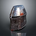 Ancient Medieval Warrior Helmet With Rusty Metallic Surface And Red Stains