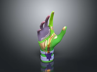Green and Purple Glove With Gold Accents Futuristic SciFi Style Wrist Blue Details 3d model