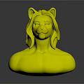 3D Anthropomorphic Cat Character With Green Hair White Brown Torso Sculpture