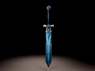 Fantasy Blue Sword With Decorative Hilt And Intricate Blade Design Details 3d model