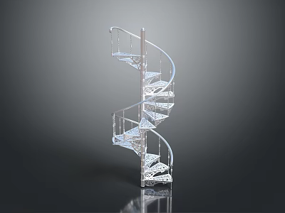 Modern Sleek Spiral Staircase Interior Design With Glass Steps And Metal Railings 3d model