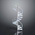 Modern Sleek Spiral Staircase Interior Design With Glass Steps And Metal Railings