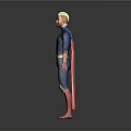 Game And Movie Superhero Character In Blue Bodysuit Red Cape And Golden Belt