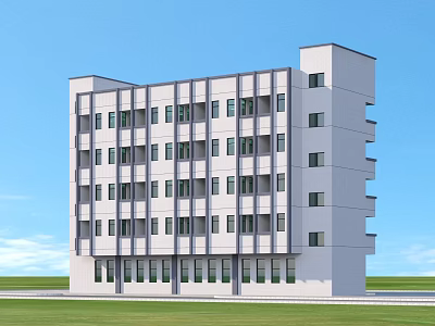 Modern Multi Storey Residential Building With White Exterior Windows And Green Lawn 3d model