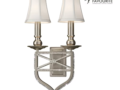 Classic Double White Lampshade Wall Sconce With Metallic Base And Decorative Frame 3d model