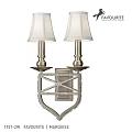 Classic Double White Lampshade Wall Sconce With Metallic Base And Decorative Frame