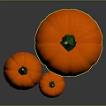 Fresh Orange Pumpkins of Various Sizes with Green Stems Displayed on Gray Surface