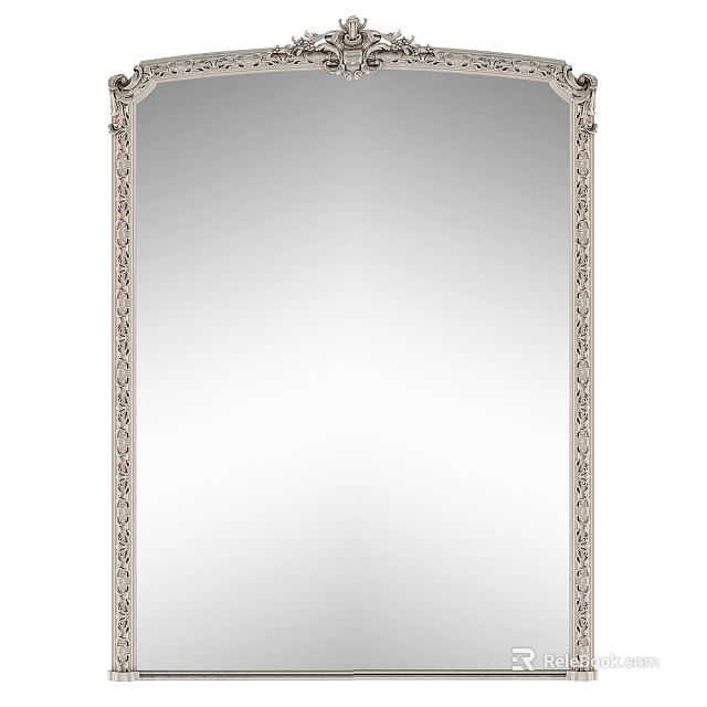 Elegant Classic Mirror With Ornate White Frame And Intricate Carved Patterns 3d model 