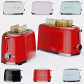 Colorful Retro Kitchen Toasters With Red Design And Toasted Bread Slices 3d model
