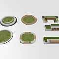 Various Shaped Flower Beds And Planters With Green Grass Wooden White Borders