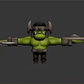 Green Skinned Orc Warrior With Horned Helmet Holding Axe And Shield 3d model
