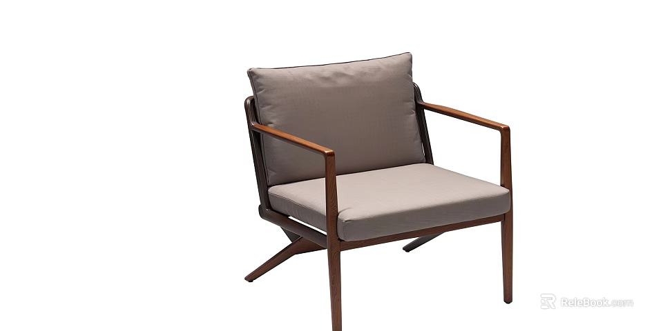Modern Leisure Chair With Wooden Frame Light Gray Cushion And Sleek Design 3d model 