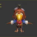 3D Red Bird Game Movie Character Wearing Aviator Helmet Goggles And Blue Red Outfit
