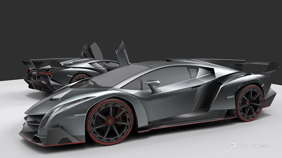 Gray Sports Cars With Scissor Doors And Red Rimmed Wheels 3d model 
