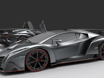 Gray Sports Cars With Scissor Doors And Red Rimmed Wheels 3d model