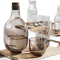 Stylish Tableware Collection With Wooden Trays Glass Bottles And Cups