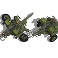 Two Green Military Artillery Weapons With Different Designs And Wheel Structures 3d model