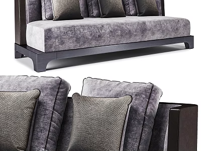 Two Seater Sofa With Gray Fabric Upholstery Comfortable Cushions And Dark Wooden Frame 3d model