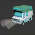 Cute Teal And White Camper Van 3D Model With Roof Windows And Compact Design