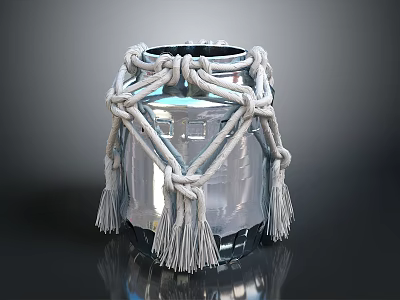 Decorative Silver Food Container With White Braided Rope And Tassels 3d model