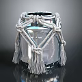 Decorative Silver Food Container With White Braided Rope And Tassels