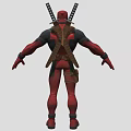 Deadpool Character 3D Model With Red And Black Costume Dual Swords And Utility Belt