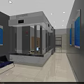 Modern Lobby Area With Glass Reception Desk Blue Chairs And Information Boards