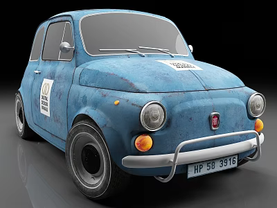 Vintage Blue Classic Small Car With Rally Stickers And Retro Design 3d model