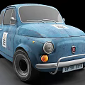 Vintage Blue Classic Small Car With Rally Stickers And Retro Design