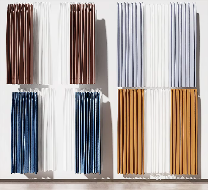 Modern Curtains In Various Colors Soft Fabric For Home Interior Decor 3d model 