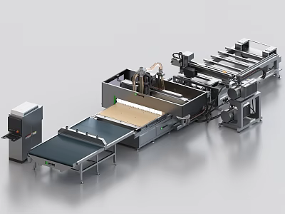 Automated Industrial Equipment Production Line With Conveyor Belt And Mechanical Components 3d model