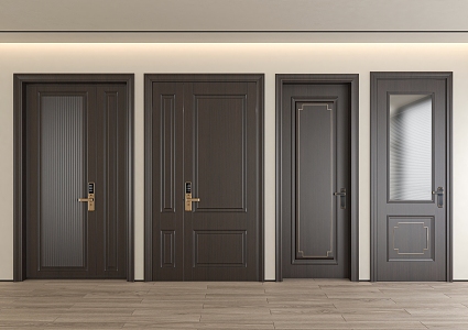 New Chinese door combination single door double door 3d model