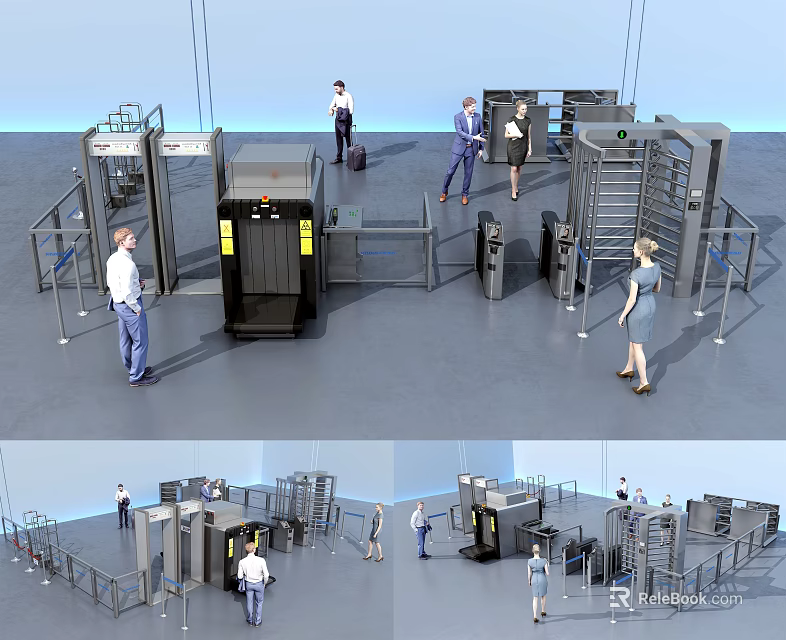Public Security Facility Featuring Security Gates And Screening Equipment For Passengers 3d model 