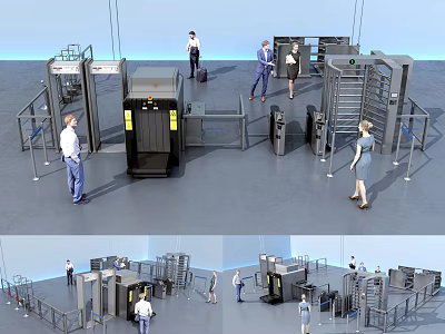 Public Security Facility Featuring Security Gates And Screening Equipment For Passengers 3d model