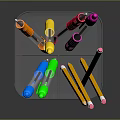 Practical Black Stationery Organizer With Colored Pens Pencils And Highlighters