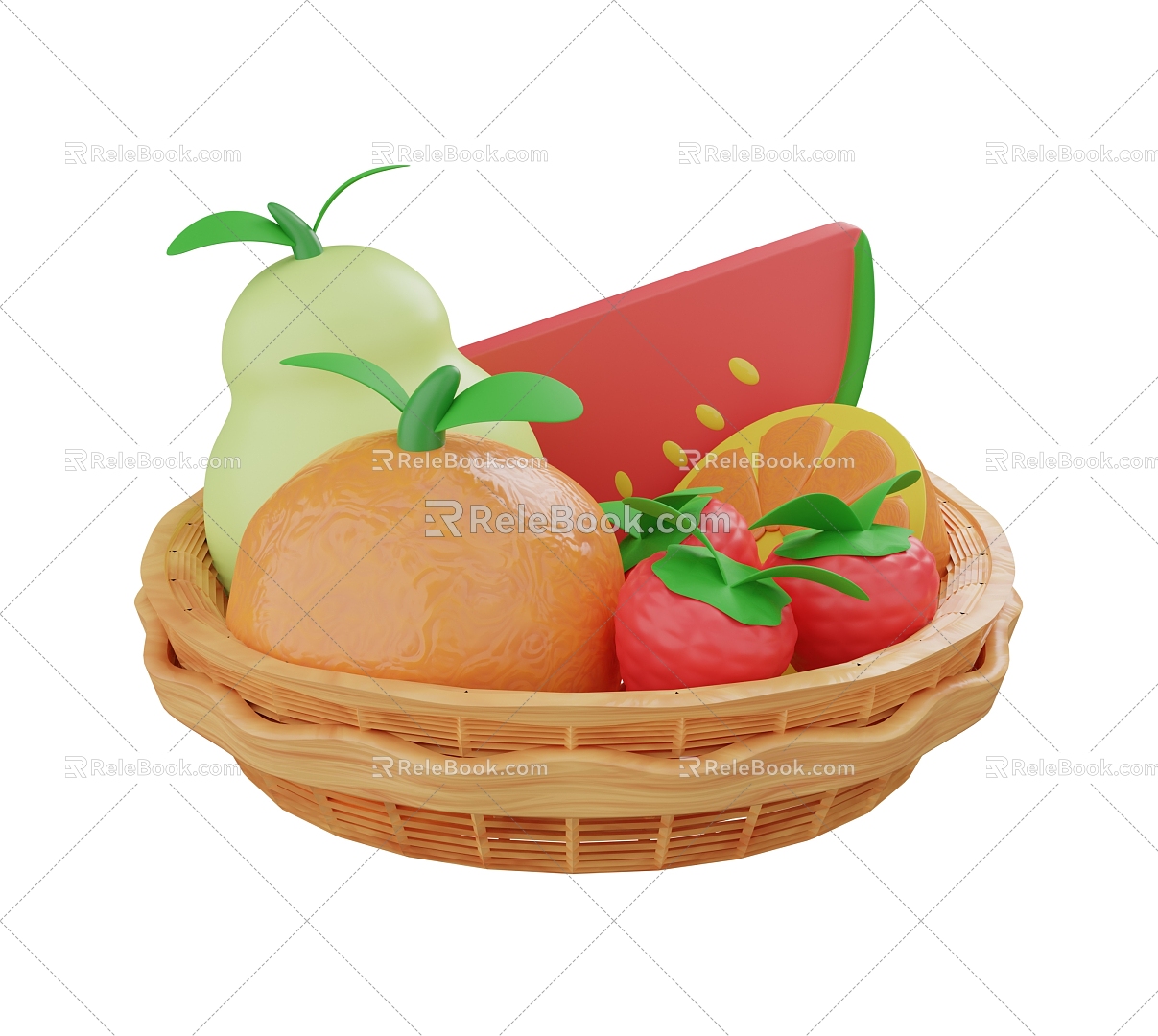 fruit fruit plate watermelon orange cartoon fruit cartoon fruit plate 3d model