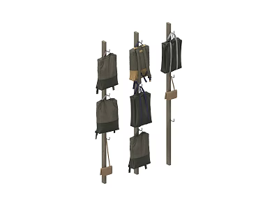 Dark Colored Luggage Hanging On Metal Poles With Multiple Styles 3d model