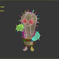 Cute cartoon cactus plant featuring big eyes red pot green feet and LOVE HUGS text