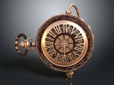 Vintage Golden Pocket Watch With Engraved Roman Numerals And Retro Design 3d model