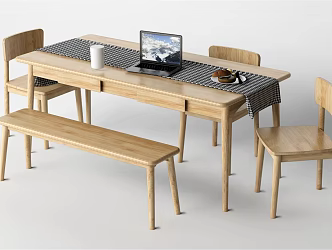 Nordic Dining Table and Chair Combination Dining Table and Chair Log Dining Table and Chair 3d model