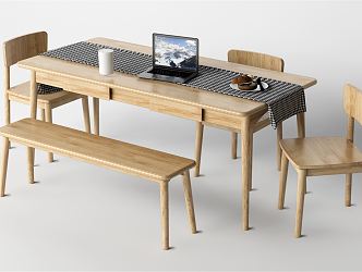 Nordic Dining Table and Chair Combination Dining Table and Chair Log Dining Table and Chair 3d model