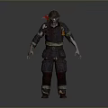 Zombie Firefighter Character With Tattered Uniform Red Helmet And Yellow Stripes