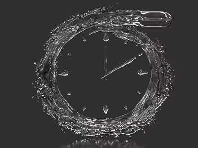 Clock Formed by Water with Splashing Droplets Circular Outline Scales and Hands 3d model