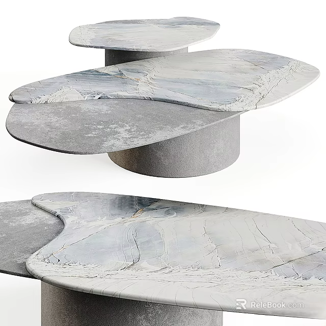 Modern Dining Table With Marble Texture Surface Layered Irregular Gray Tones Design 3d model 